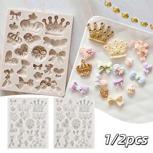 1/2pcs Crown Bowknot Shape Cake Silicone Mold Chocolate Pastry Candy Decoration Lace Patterntools Kitchen Baking Accessories