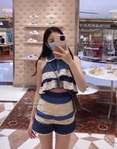 Collar Sleeveless Button Down Layered Ruched Top Denim Lace Shorts Set - P018-003 from PIMNADACLOSET