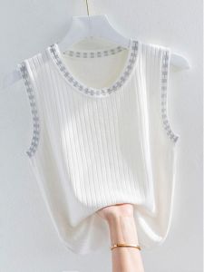 chaqi | Áo ba lỗ ren lấp lánh cho nữ mùa hè mới Áo sơ mi cơ bản bên trong Áo khoác ngoài gợi cảm Áo ba lỗ dệt kim bằng lụa băng