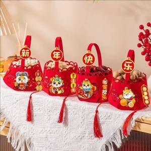 YESPERY 4ชิ้น/เซ็ตตรุษจีนตะกร้าขนมแบบพกพารู้สึกตะกร้าคล้องมือสำหรับถั่วแห้งบรรจุภัณฑ์ลูกกวาดผลไม้อุปกรณ์เทศกาลฤดูใบไม้ผลิ