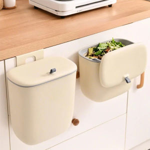 1pcs,Plastic Wall-mounted Trash Can Sliding Lid with Lid Bathroom Kitchen Cabinet Door Hanging Can Be Pasted Hook Trash Can