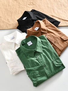 Designer Long Sleeve Mens Cotton Flannel Shirt Washed Pure Cotton Japanese Style Workwear Casual Shirt Autumn Season