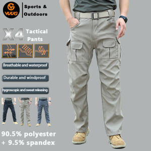 VUUG X4 High Quality Stretchable Tactical Pants Outdoor Waterproof Cargo Pants Loose Wear-resistant Multi Pocket Army Military Pants(M-3XL)
