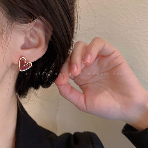 Fashionable Autumn Winter Wine Red Heart Shaped Earrings for Women Commute Unique Personality Jewelry Ear Decorations