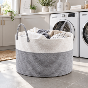 Large Woven Laundry Basket with Handles Extra Large Blanket Storage Basket for Living Room Bedroom Clothes Home Organizer