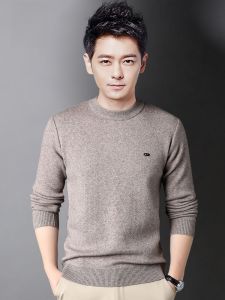 ROMON | Lormen Mens Knitted Sweater Thickened Fleece Warm Round Neck Pullover Slim Fit Base Shirt Fashionable City Style Winter Wear