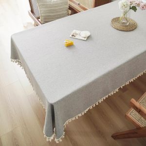 Textured Tablecloths with Cotton Tassels  Farmhouse Table Cloth Rectangle Table Rectangle Tablecloth for Kitchen Dining Part