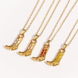 Stainless Steel Punk Hiphop Western Cowboy Boots Necklace for Women Vintage Gold Plated Link Chains Collar Necklaces Girls Gifts