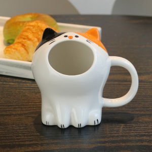 Ceramic Mug Stylish Niche Style Cute Cat Good-looking Cup with Straw Desktop Storage Rack Birthday Gift for Women