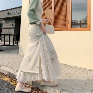 Stunning Lace Underlay Skirt Beautiful Cheongsam Half-length Womens Style A-line Commuter Spring Regular Thickness Natural Waist