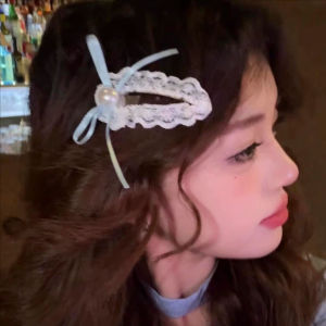 Lace Ballet Hair Clip Pearl Bow BB Clip for Women Girl Korean Fairy Ribbon Sweet Kawaii Haippin