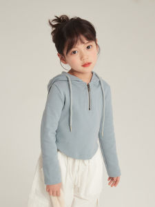 Cute Girls Baby Hoodie Slim Fit Base Shirt Half Zip Cotton T-Shirt Spring Autumn Wear for Children Kids Fashionable Short Style