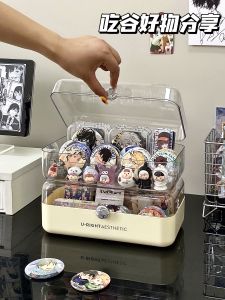 Bajie Transparent Flip Cover Desktop Anime Badge Display Shelf Dustproof Cereal Storage Box Organizer Simple Style Rectangular Plastic Bin