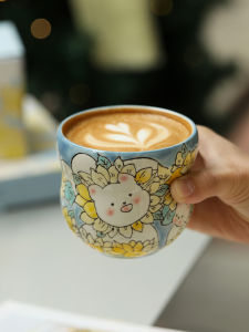 LOTUS BLUE | Hand-painted Ceramic Latte Cup