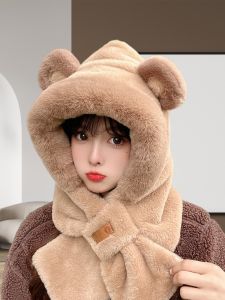 Mũ Trùm Đầu Hình Gấu Dễ Thương Mũ Trùm Đầu Và Khăn Choàng Một Mảnh Cho Nữ Mũ Trùm Đầu Bằng Vải Nỉ Dày Dặn Mùa Đông Quần Áo Bảo Hộ Lao Động