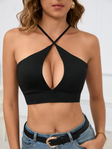 Shoulder Baring Sleeveless Pure Color Mini Strap Dress Backless Slit Design Womens Fashion Summer Short Length Polyester Dress