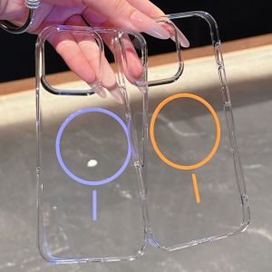 Ultra-Thin Candy Fineแม่เหล็กสําหรับMagsafeสําหรับiPhone 16 15 14 Plus 13 12 11 Pro Max HD Clear Hard PC Wireless Charge Cover