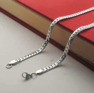 Men Chunky Flat Knit Chain Necklace 6mm Width Titanium Steel Hip Hop Chains for Men Boys