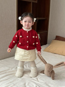 Princess Style Knitted Sweater Coat for Girls Baby Girls Spring Autumn Winter Fashionable Half Skirt New Year Visit Clothes