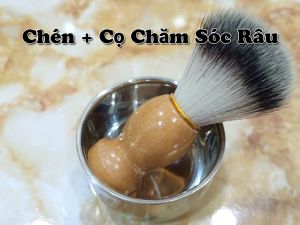 Chén inox và cọ quét kem cạo râu lông mềm cho nam giới