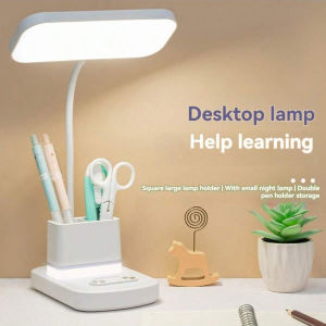 2-in-1 Desk Lamp & Night Light with Dual USB Charging Adjustable Brightness Student Reading Light for Bedroom Dorm Office