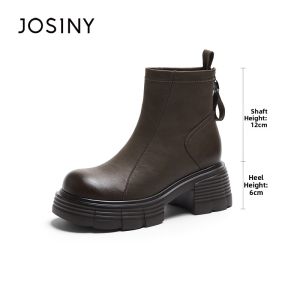 Josiny | Winter Warm Black Chelsea Ankle Boot Chunky Heel Thick Sole