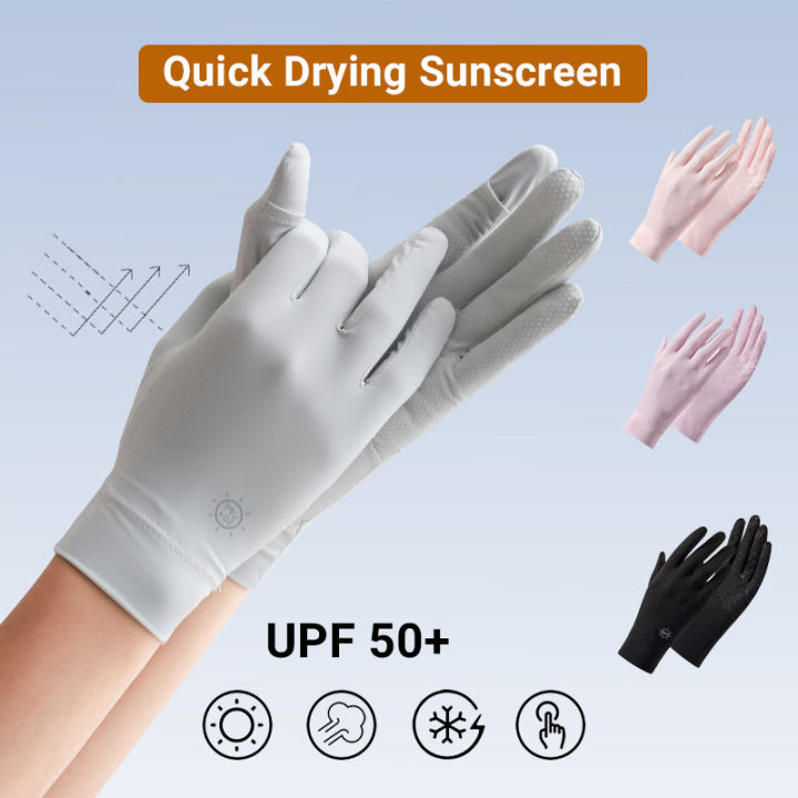 Sunscreen Gloves For Women Summer Ice Silk Fishing Glove solid