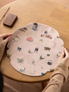 Painted Brocade Pot Tray Mat Cotton Linen Dry Pour Small Tea Mat New Chinese Zen Mat Minimalist Waterproof Tablecloth National Style