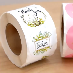GBS Sticker Thank You Roll Isi 500 Pcs Warna Pastel 2cm Bulat Motif Bunga Love Serbaguna