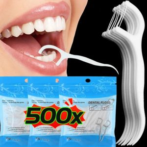 กริลริกเกอร์ไหมขัดฟันแบบใช้แล้วทิ้งแปรงสีฟันแบบพกพาติดฟันไม้จิ้มฟันไหมขัดฟันช่องปากทำความสะอาดฟันเครื่องมือการดูแลความสะอาดในช่องปาก500ชิ้น