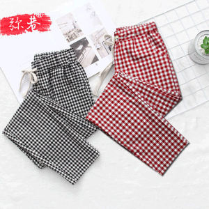 Casual Cotton Linen Harem Pants Womens Spring Summer Autumn Large Size Elastic Waist Plaid Nine Points Popular Black White Grids Pants