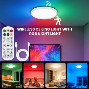 Rechargeable Motion Sensor Ceiling Light RGBCW Led Ceiling Lamp Battery Operated Remote for Living Room Home Closet Lamp Decor