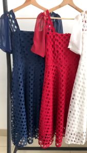 D11166 Round Holes Square Neck Skater Dress