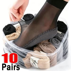 Summer Lace Ultrathin Socks Women Lace Breathable Silk Socks Female Mesh Elastic Non-Slip Bottom Splice Ankle Short Sox