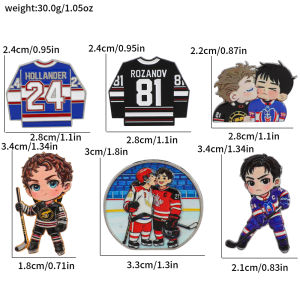 Bandai | 6pcs/Set Heated Rivalry Canadian TV Show Ename Pins Cartoon Q Version Rozanov Hollander Ice Hockey Athlete Brooch Enamel Pins