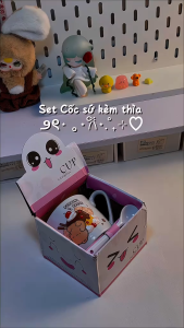Bộ Ly Sứ Kèm Thìa Họa Tiết Dễ Thương - Cốc Sứ Uống Nước Cà Phê Trà Sữa Có Hộp Làm Quà Tặng - Cốc Cafe Trà Ly Tách Uống Cà Phê - Cốc Sứ In Hình Chịu Nhiệt - Cốc Uống Nước Họa Hình