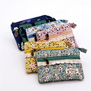 New Fashion Flower Multi-layer Cotton Fabric Coin Purse Women Card Wallet Small Change Bag Retro Canvas Female Hand Purses Pouch