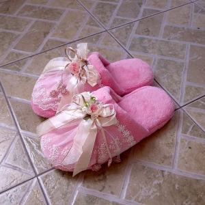 Comfortable Cotton Lace Slippers for Women Soft Bottom Floor Wood Home Slippers Spring Autumn Winter Pure Cotton Home Slippers