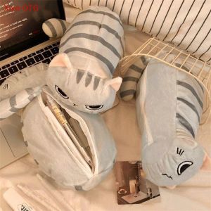 EELHOE | NEW Cute Plush Pen Gray Cat Pcute Cartooencil Case Kawaii Large Capacity Makeup Bag Portable Stationery Case Office Supplies