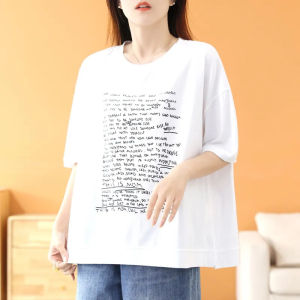 Fashionable Casual Pure Cotton Womens T-shirt Summer New Arrival Small Size Large Size Loose Fit Versatile round Neck Short Sleeve