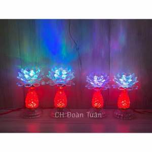 Cặp đèn thờ sen thơm đổi màu LT02 - Đèn bàn thờ hoa sen trái thơm cao 19cm - cao 21cm