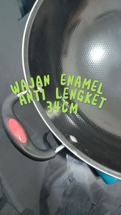 Wajan Enamel 34cm Panci Hitam Kuping Gagang Panjang Wajan Anti Lengket