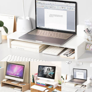 ชั้นวางจอคอม ชั้นวางคอมพิวเตอร์ ไม้คุณภาพ โต๊ะวางคอม ชั้นวางหน้าจอคอม ชั้นวางจอ รุ่นไม้หนา หลายสี (สีขาว/ดำ/ไม้)