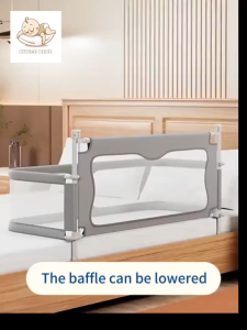 doudou Baby Crib Bed Rail Newborn Anti Roll Off Adjustable Height Foldable Safety Barrier with Storage