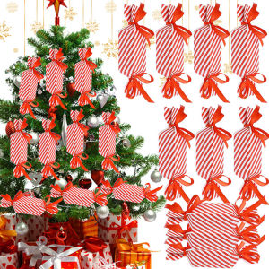 10Pcs/set Christmas Red White Striped Candy Box with Ribbon Merry Christmas DIY Candy Chocolate Cookie Packaging Paper Box Christmas Wedding Party Supplies