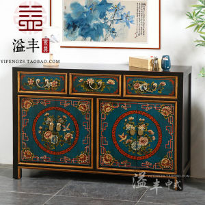 New Chinese Style Cabinet Antique Solid Wood Home Entrance Cabinet Painted Sideboards Cabinet Light Luxury Multi-Functional Storage TV Chest of Drawers