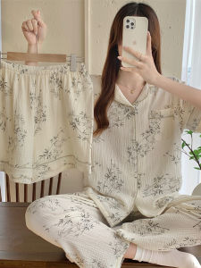 ชุดนอนผ้าฝ้ายแขนสั้นสำหรับผู้หญิงในช่วงฤดูร้อน ชุดนอนผ้าฝ้ายเนื้อนุ่มสบายๆ สไตล์ใหม่สำหรับใส่อยู่บ้าน ใส่ไปข้างนอกได้