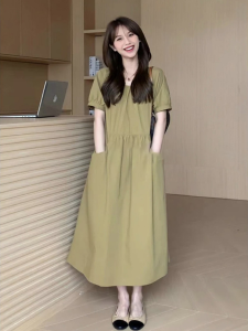 Elegant Hepburn Style Midi Dress Womens Summer 2025 New Slimming A-Line Black Dress Casual round Neck Short Sleeve Gown