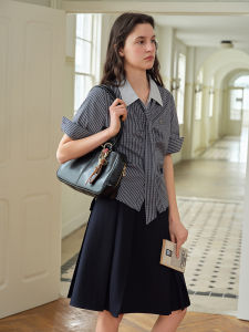 DUSHU | Unique Retro Gingham Shirt With Waist Cinch And Sash College Style Summer