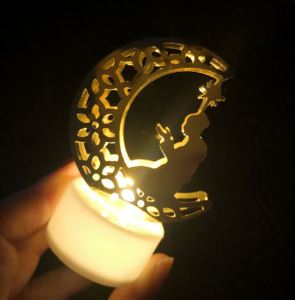 Ramadan Raya LED Light Ornaments Candle Eid Mubarak  Festival Decoration Gold Metal LED Lampu Hiasan Hari Raya